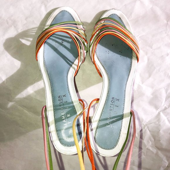 Lambertson Truex multicolored wraparound high heels Sz 37.5 + box + dustbag - Picture 8 of 11